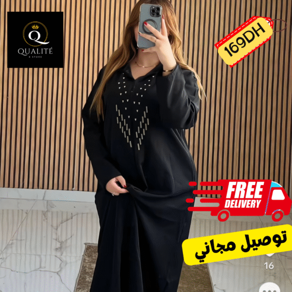 ⁦jellaba en crêpe de soie avec randa⁩ - الصورة ⁦2⁩