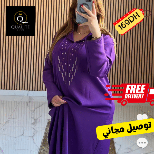 ⁦jellaba en crêpe de soie avec randa⁩ - الصورة ⁦3⁩