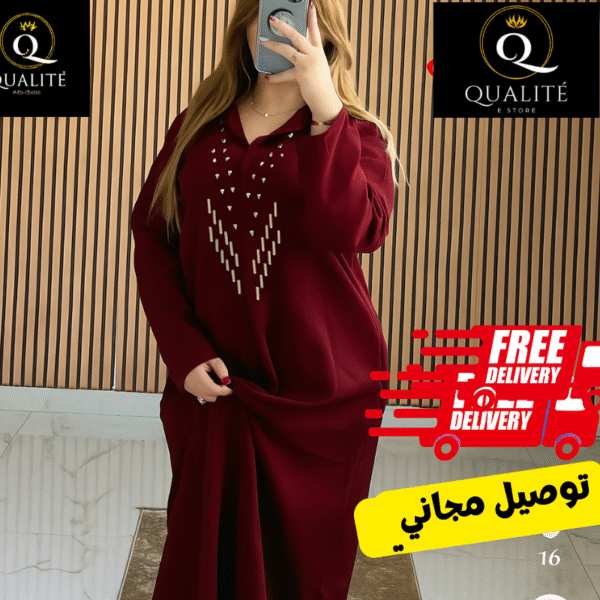 ⁦jellaba en crêpe de soie avec randa⁩ - الصورة ⁦3⁩